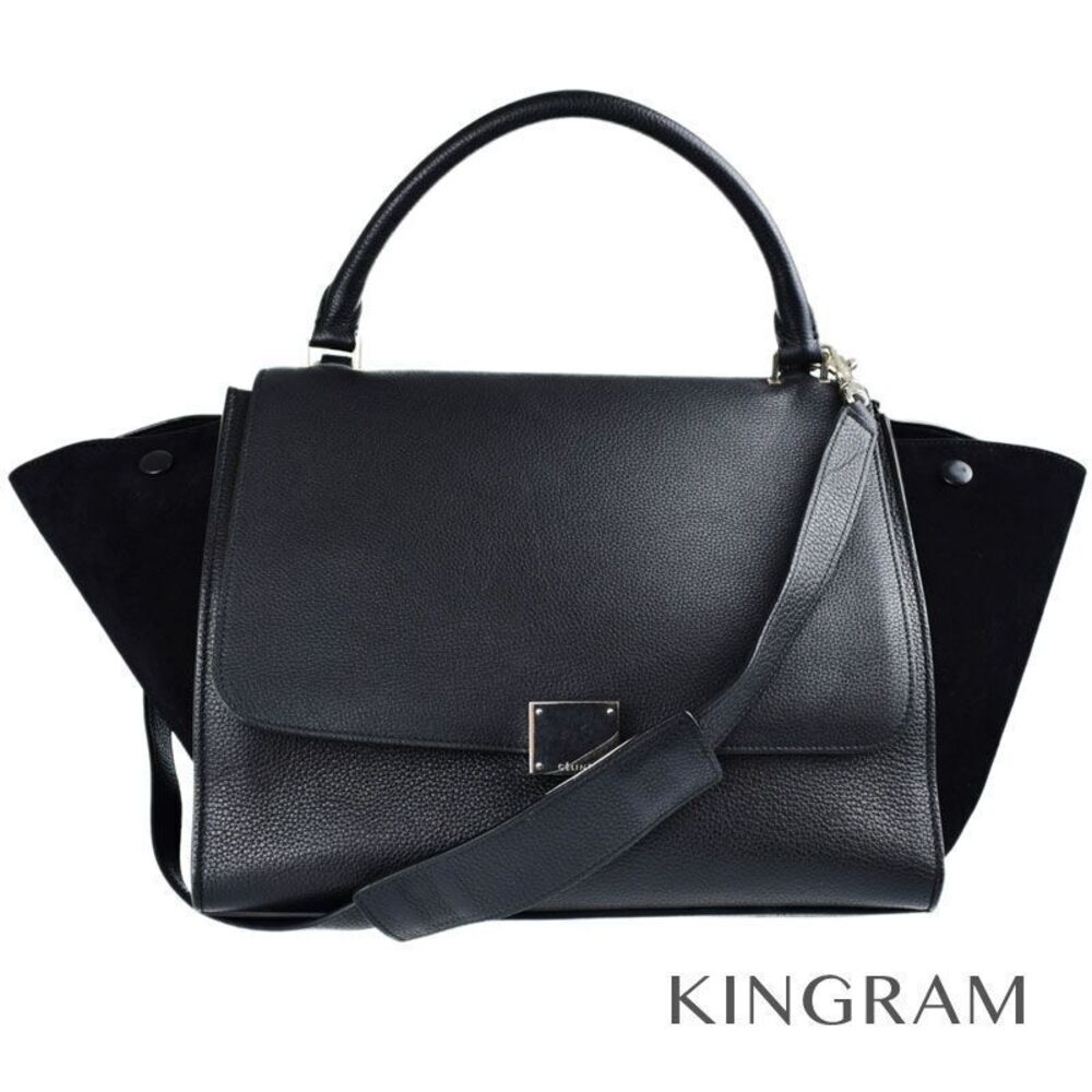 Celine Trapeze Handbag Black Leather Suede